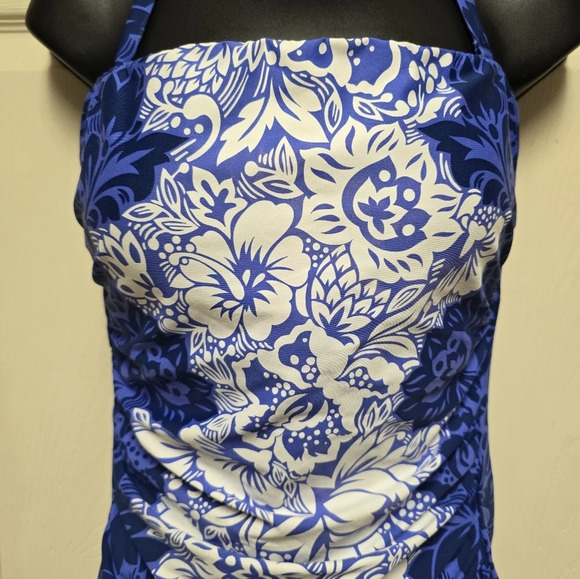 Ralph Lauren Blue Floral Underwire Tummy Control Bandeau Removeable One Piece 14 - Picture 11 of 16